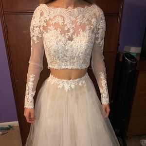 White Lace & Embellished prom dress